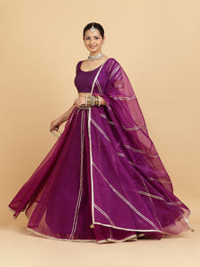 Heer Anisha 4-Pc Lehenga Set x Tyohaar | Purple Lehenga, Purple Blouse with Falak Purple Dupatta and Cancan Skirt