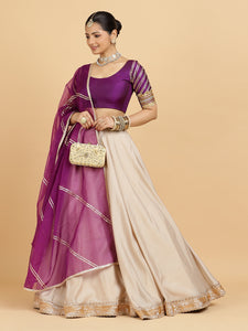 Zainab Anisha 3-Piece Lehenga Set | Oyster Grey Lehenga, Purple Blouse | With Falak Purple Dupatta