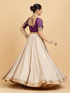 Zainab Anisha 3-Piece Lehenga Set | Oyster Grey Lehenga, Purple Blouse | With Falak Purple Dupatta