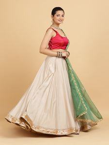 Zainab Zeba 3-Piece Lehenga Set | Oyster Grey Lehenga, Rani Pink Blouse | With Panna Emerald Green Dupatta