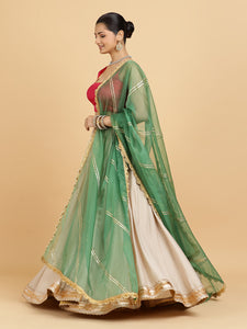 Zainab Zeba 3-Piece Lehenga Set | Oyster Grey Lehenga, Rani Pink Blouse | With Panna Emerald Green Dupatta