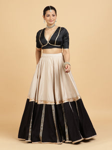 Mastani Zeenat 3-Piece Lehenga Set | Grey Black Colour Blocked Lehenga, Charcoal Black Blouse | With Sunheri Gold Dupatta