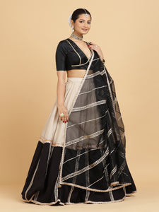 Mastani Zeenat 3-Piece Lehenga Set | Grey Black Colour Blocked Lehenga, Charcoal Black Blouse | With Chandni Black Dupatta