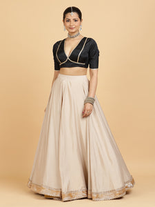 Zainab Zeenat 3-Piece Lehenga Set | Oyster Grey Lehenga, Charcoal Black Blouse | With Chandni Black Dupatta