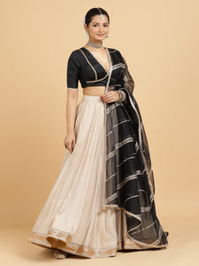 Zainab Zeenat 3-Piece Lehenga Set | Oyster Grey Lehenga, Charcoal Black Blouse | With Chandni Black Dupatta