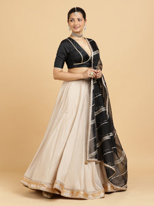 Zainab Zeenat 3-Piece Lehenga Set | Oyster Grey Lehenga, Charcoal Black Blouse | With Chandni Black Dupatta