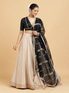 Zainab Zeenat 3-Piece Lehenga Set | Oyster Grey Lehenga, Charcoal Black Blouse | With Chandni Black Dupatta