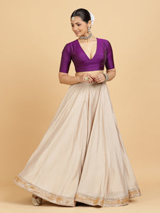 Zainab Zeenat 3-Piece Lehenga Set | Oyster Grey Lehenga, Purple Blouse | With Falak Purple Dupatta