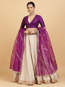 Zainab Zeenat 3-Piece Lehenga Set | Oyster Grey Lehenga, Purple Blouse | With Falak Purple Dupatta