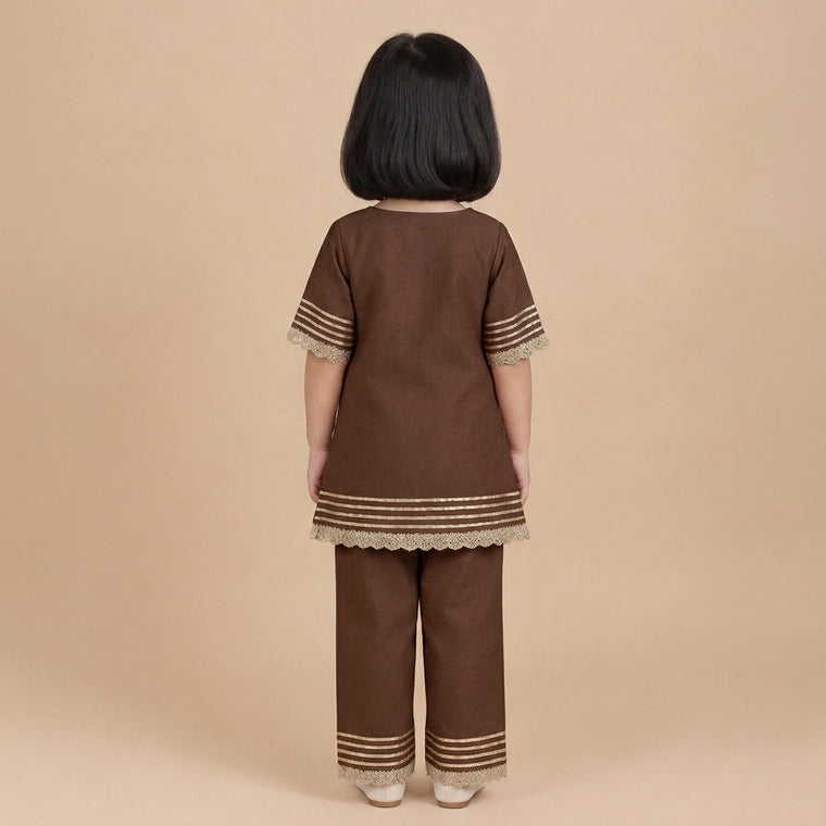 Afiya x Tyohaar | Walnut Brown Solid Viscose Straight Kurta & Pant Set