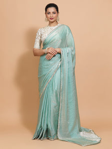 Sophia x Tyohaar | Aqua Sheen Tissue Ready-to-Wear One Minute Saree