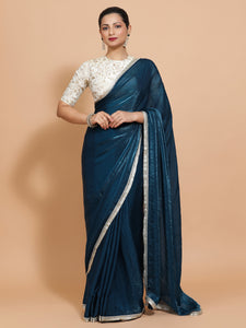 Celina x Tyohaar | Crystal Blue Tissue Ready-to-Wear One Minute Saree