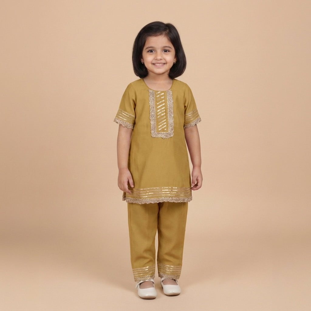 Afiya x Tyohaar | Dijon Mustard Solid Viscose Straight Kurta & Pant Set