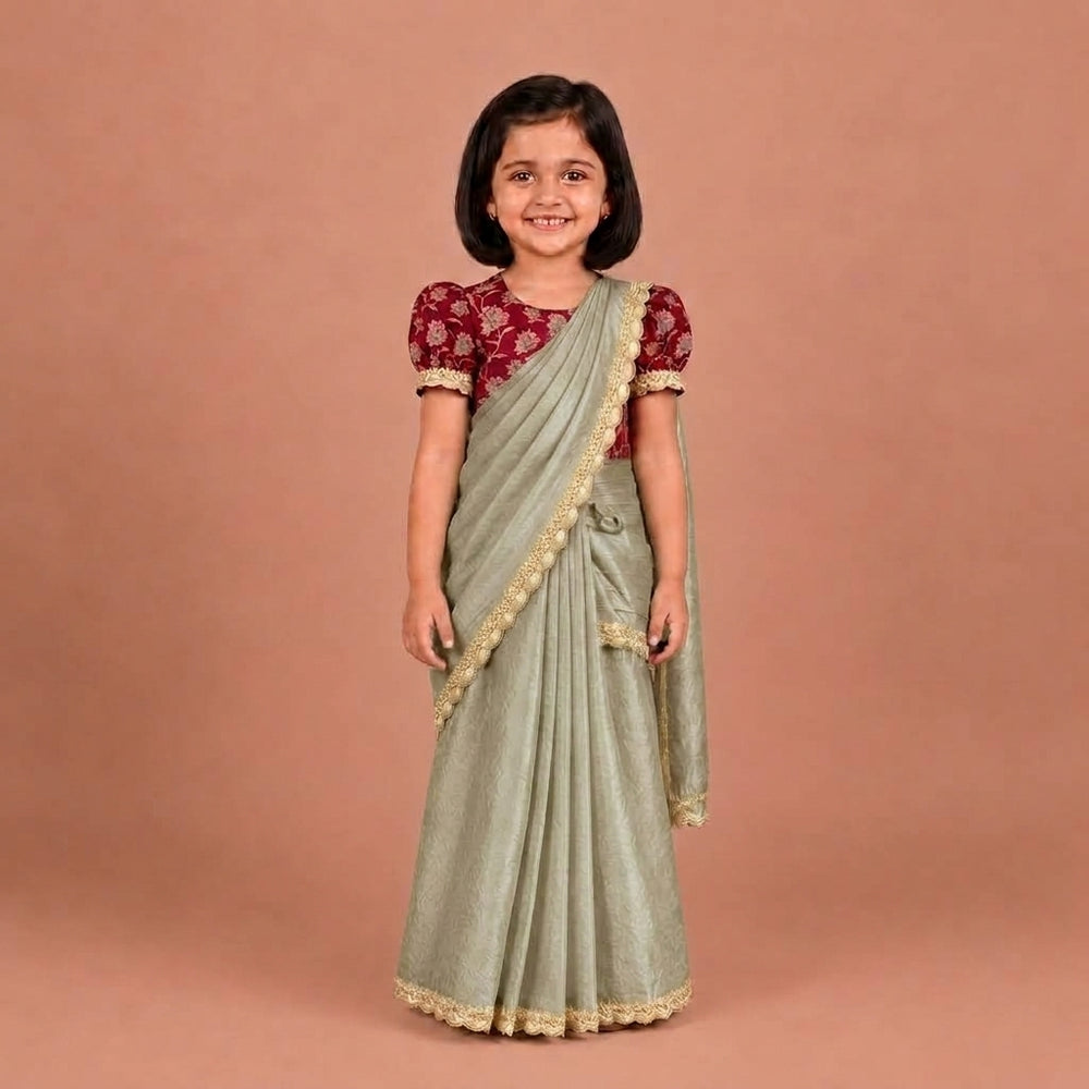 Nureh x Tyohaar | Silver Grey Shimmer Tissue Skirt Style Saree