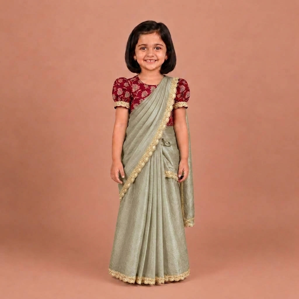 Nureh x Tyohaar | Silver Grey Shimmer Tissue Skirt Style Saree