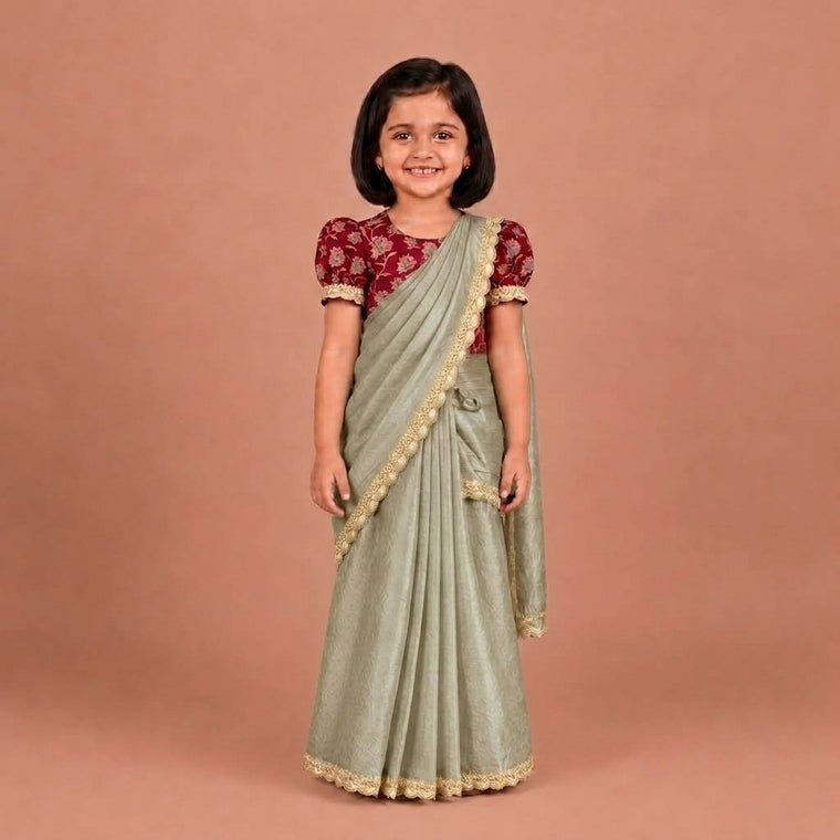 Nureh x Tyohaar | Silver Grey Shimmer Tissue Skirt Style Saree