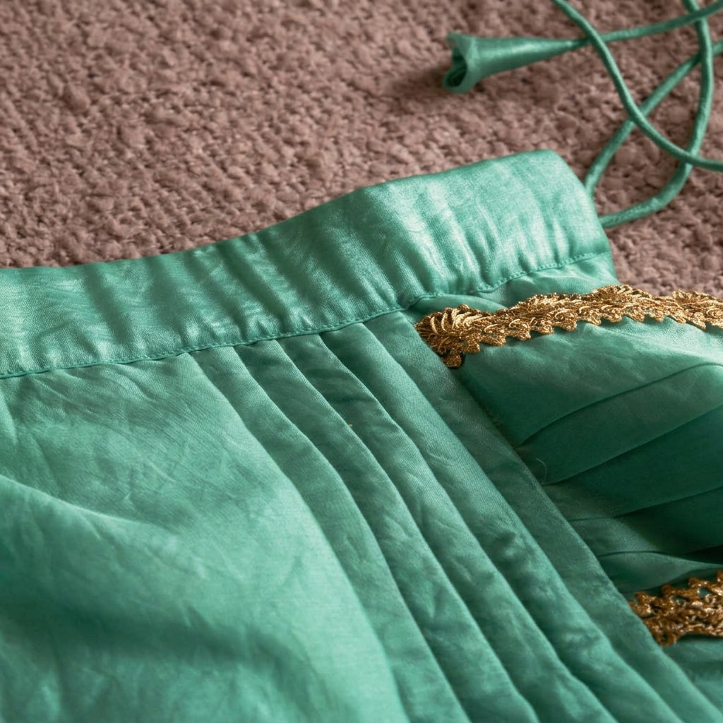 Nureh x Tyohaar | Golden Green Shimmer Tissue Skirt Style Saree