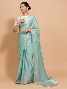 Sophia x Tyohaar | Aqua Sheen Tissue Ready-to-Wear One Minute Saree