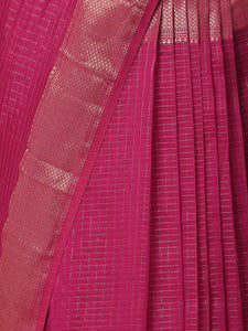 Maheshwari Cotton Silk Pink Pin Check Zari Saree