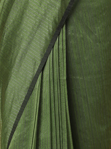 Maheshwari Cotton Silk Green Striped Saree With Silver Border