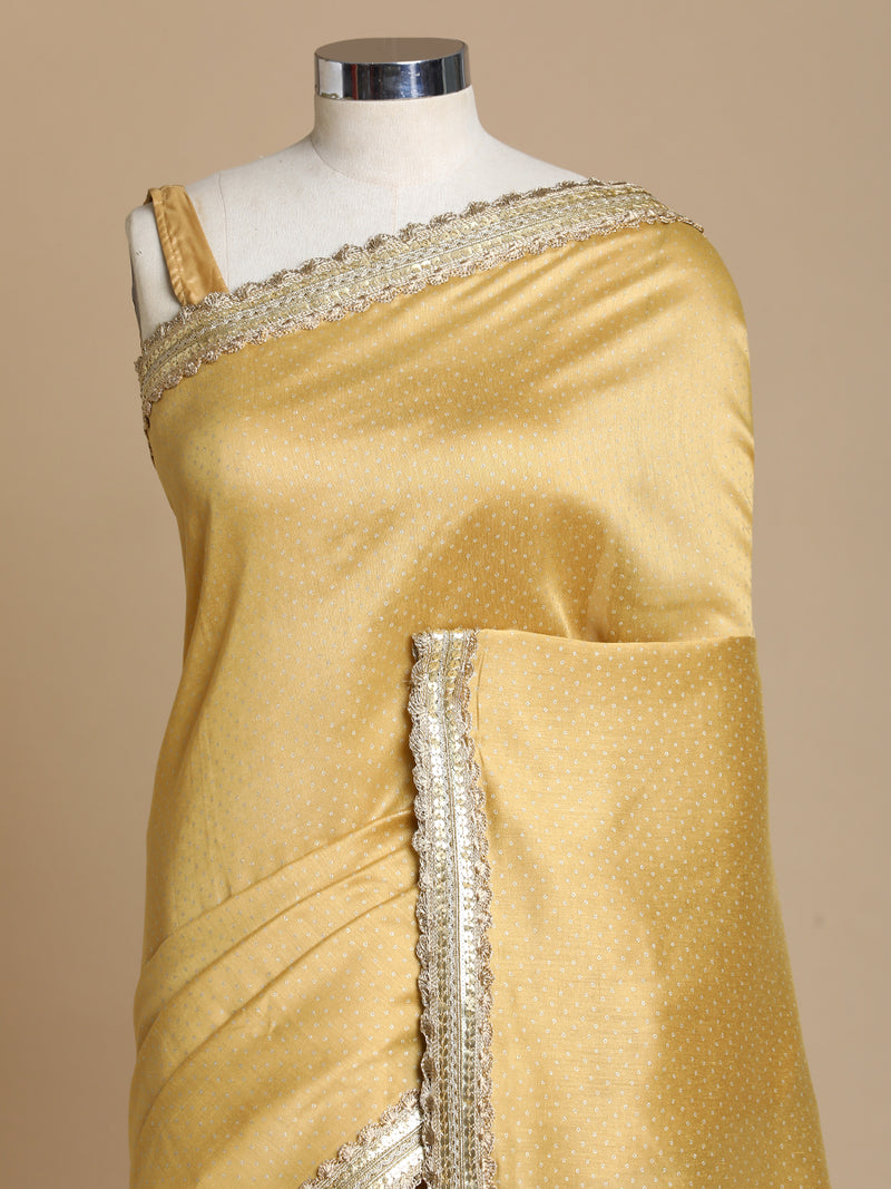 Anwesha x Tyohaar | Gold Foil Chandheri Saree With Designer Embroidered Lace