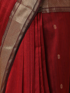 Maheshwari Cotton Silk Deep Red Saree With Woven Lotus Butta