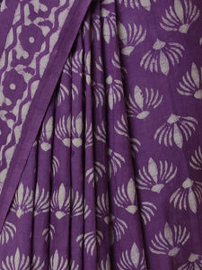 Hand Block Printed Lavender Cotton Mulmul saree