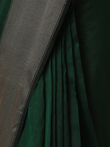 Maheshwari Cotton Silk Dark Green Saree With Big Woven Border