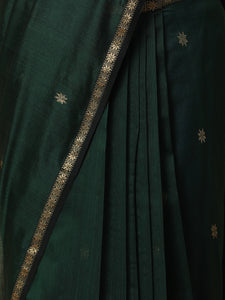 Maheshwari Cotton Silk Dark Green Saree With Chameli Phool Butta