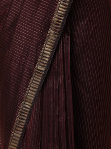 Maheshwari Cotton Silk Dark Wine Saree with Golden Zari Border