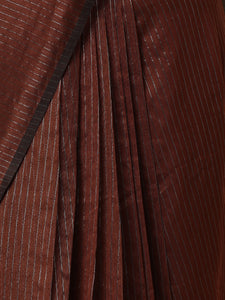 Maheshwari Cotton Silk Brown Striped Saree With Silver Border