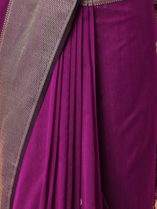 Maheshwari Cotton Silk Deep Purple Saree With Woven Butta