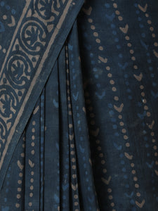 Hand Block Printed Dark Blue Cotton Mulmul saree