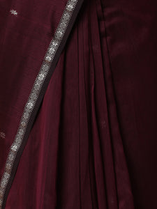 Maheshwari Cotton Silk Wine Chameli Butta Saree with Silver Border