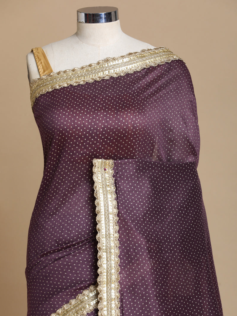 Anwesha x Tyohaar | Purple Foil Chandheri Saree With Designer Embroidered Lace