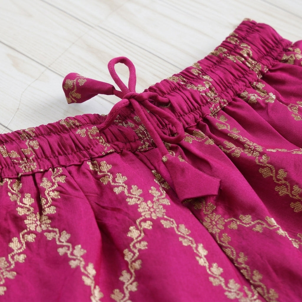Poppy x Tyohaar | Rosy Pink Vine Mesh Brocade Tent Style Kurta & Flared Pant Set