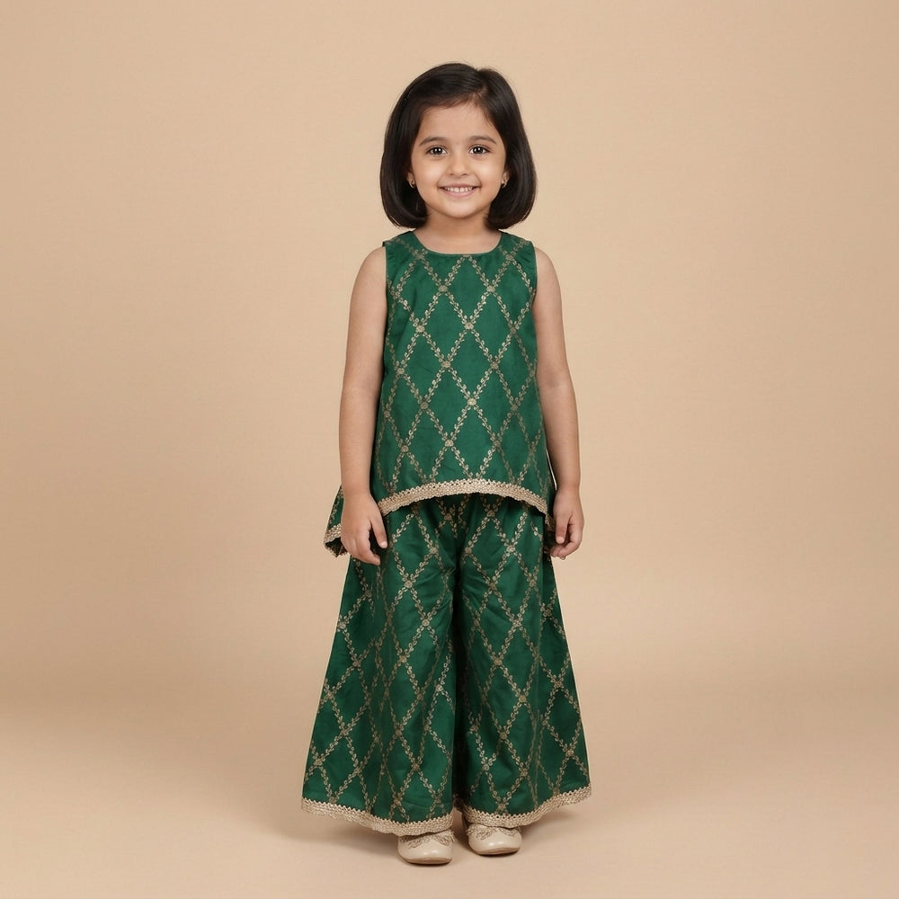 Poppy x Tyohaar | Emerald Green Vine Mesh Brocade Tent Style Kurta & Flared Pant Set