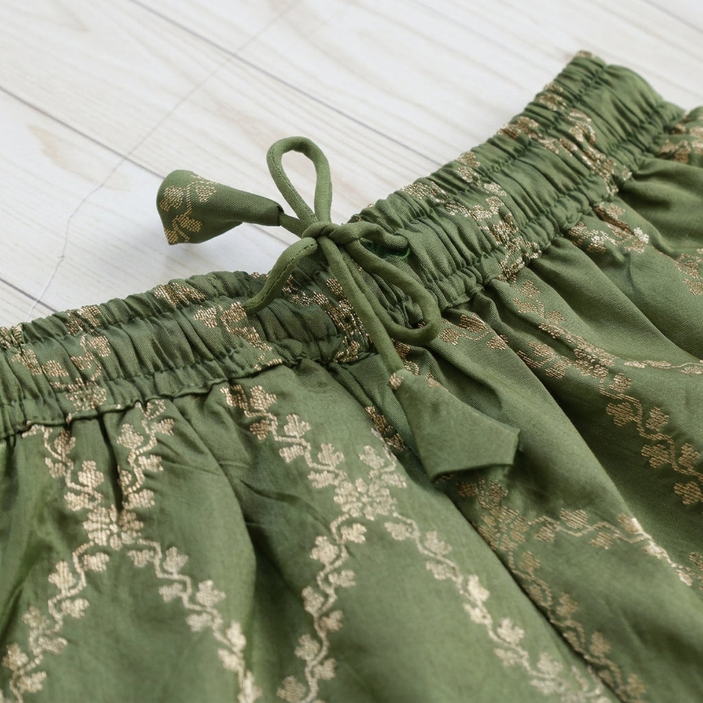 Poppy x Tyohaar | Deep Olive Vine Mesh Brocade Tent Style Kurta & Flared Pant Set