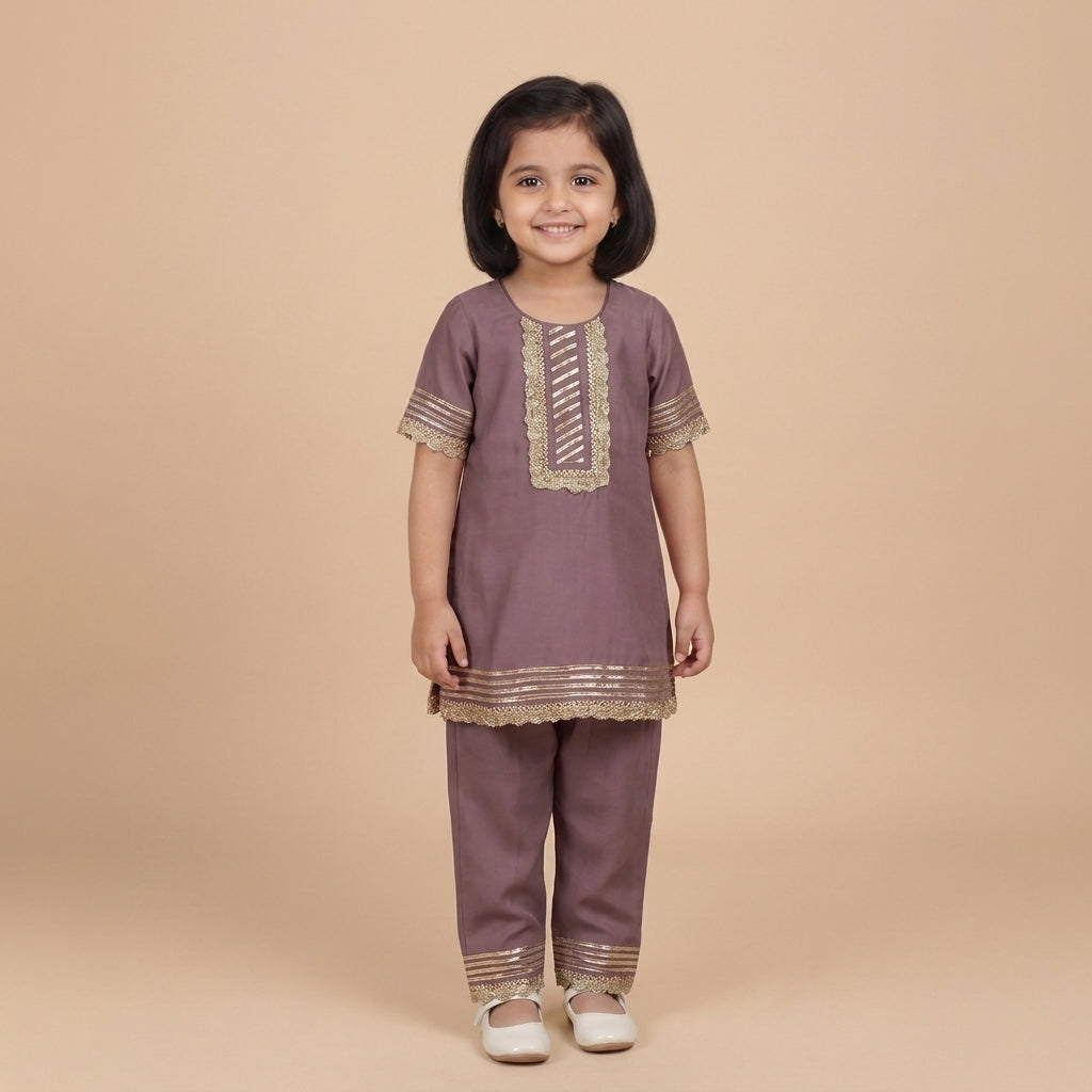 Afiya x Tyohaar | Purple Mauve Solid Viscose Straight Kurta & Pant Set