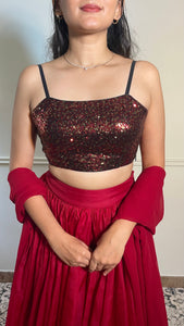 Kesha x Tyohaar | Sleeveless Strappy Red Sequined Shimmer Saree Blouse