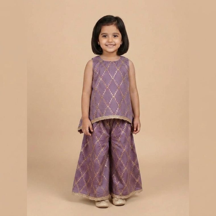 Poppy x Tyohaar | Moonlit Lavender Vine Mesh Brocade Tent Style Kurta & Flared Pant Set