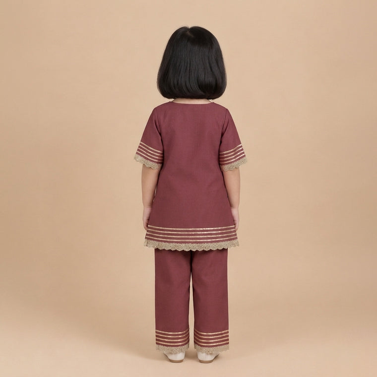 Afiya x Tyohaar | Deep Maroon Solid Viscose Straight Kurta & Pant Set
