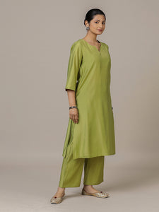 Sadaf x Rozaana | A Line Kurta in Pista Green with Thread Work | Coords or Only Kurta