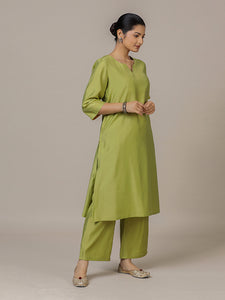 Sadaf x Rozaana | A Line Kurta in Pista Green with Thread Work | Coords or Only Kurta