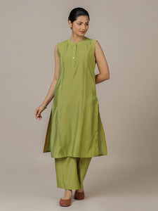 Alina x Rozaana | A Line Kurta in Pista Green with Thread Work | Coords or Only Kurta