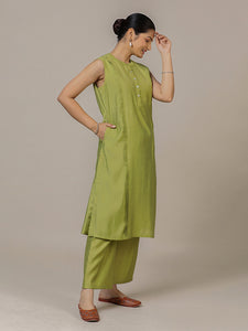 Alina x Rozaana | A Line Kurta in Pista Green with Thread Work | Coords or Only Kurta