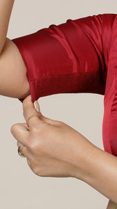 Anisha x Rozaana | Elbow Sleeves Saree Blouse in Crimson Red_2
