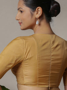 Zeenat x Rozaana | Gold Elbow Sleeves FlexiFit™ Saree Blouse with Plunging Neckline