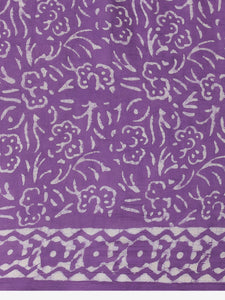 Hand Block Printed Lavender Cotton Mulmul saree