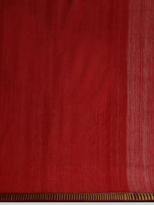 Maheshwari Cotton Silk Cherry Red Saree with Golden Zari Border